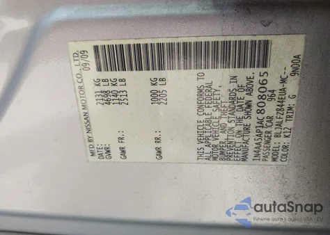 2010 Nissan Maxima 3.5 Sv z USA, uszkodzony, nr VIN 1N4AA5AP1AC808065